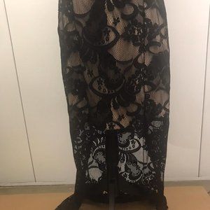 high low belted sleeveless lace dress